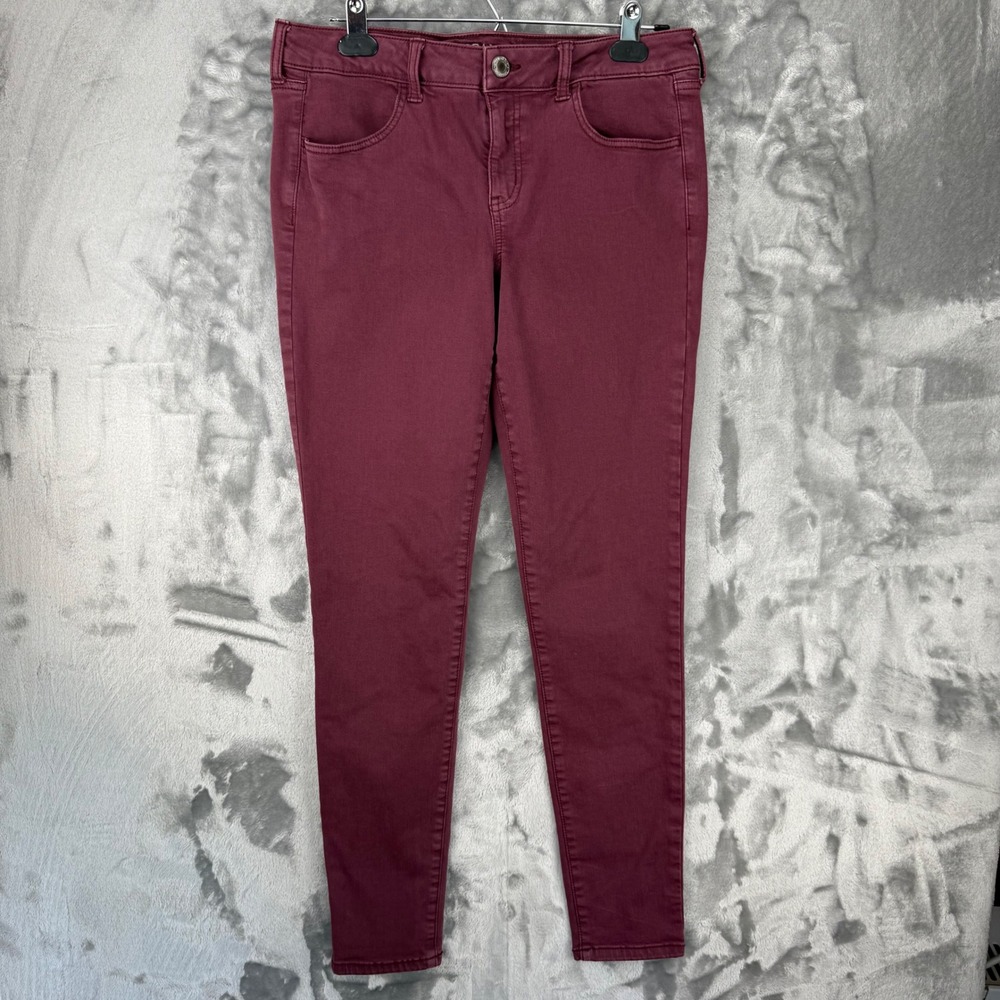 American Eagle Super Low Jegging Burgundy Maroon Skinny Pants 12 Long 64079411